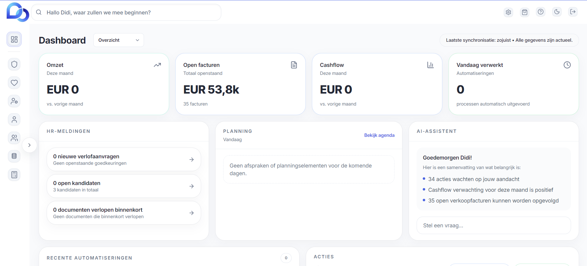 D∞NE dashboard met realtime acties en bedrijfsinzichten